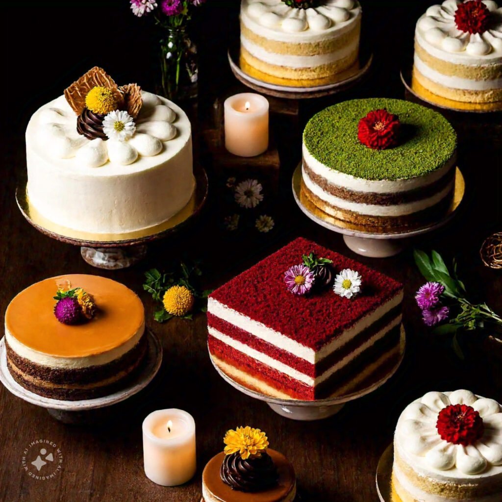 A selection of cakes showcasing different popular flavors