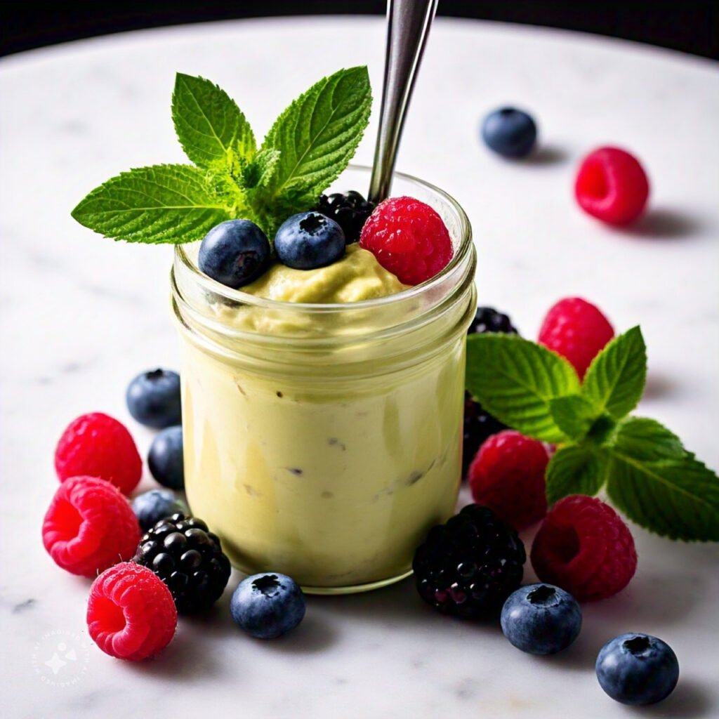 Creamy avocado chocolate mousse served in a glass jar