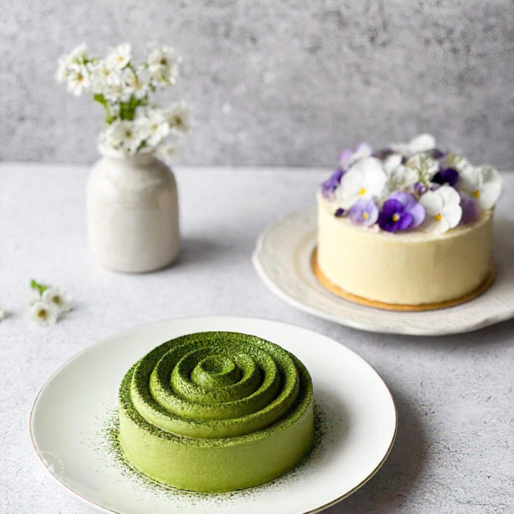 Matcha and lavender honey cakes