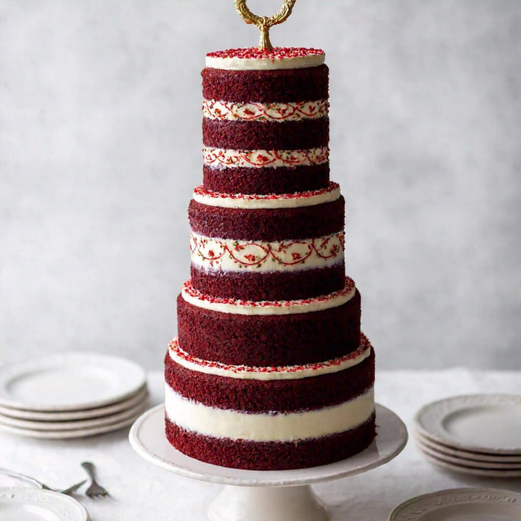 A tiered cake with multiple flavors