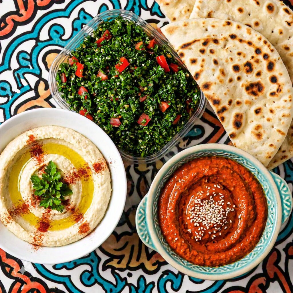 Lebanese mezze including hummus and tabbouleh