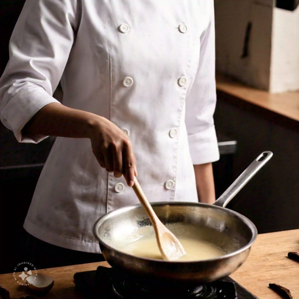 A chef blending ice cream thickeners in a recipe.