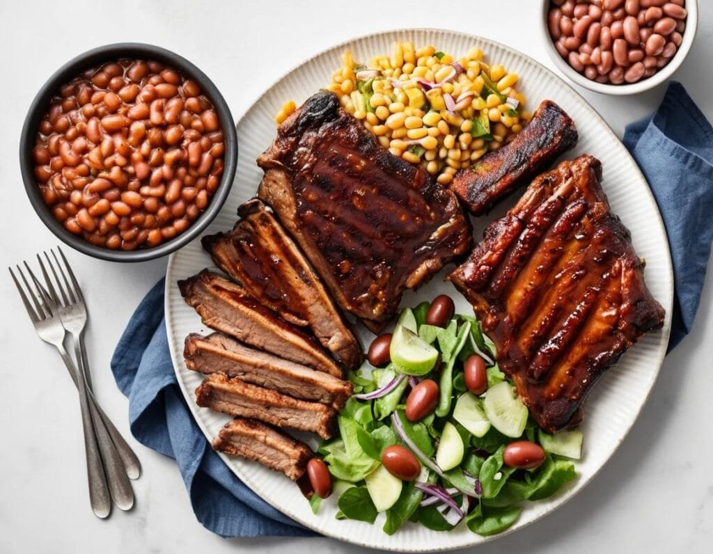 Baked beans with barbecue and canned beans in a salad.