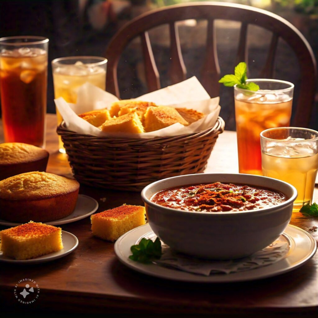 Cornbread served at a family dinner table