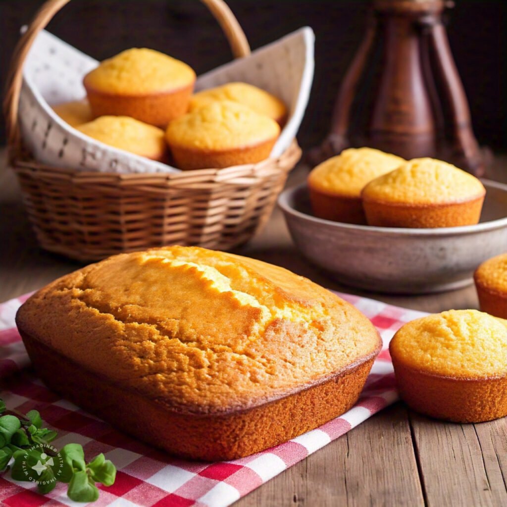 Cornbread and corn muffins on a rustic table