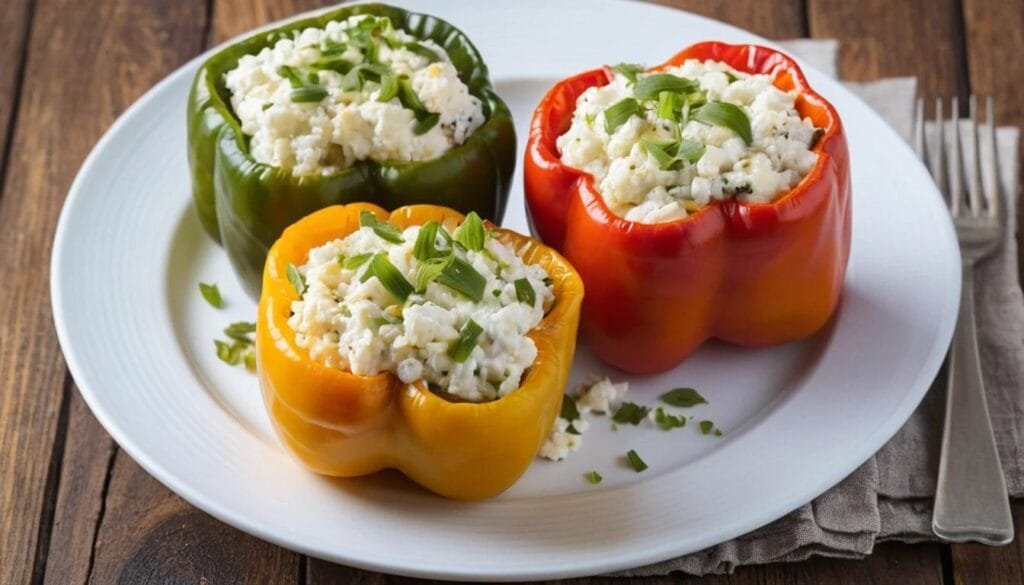 Stuffed bell peppers with cottage cheese and rice filling