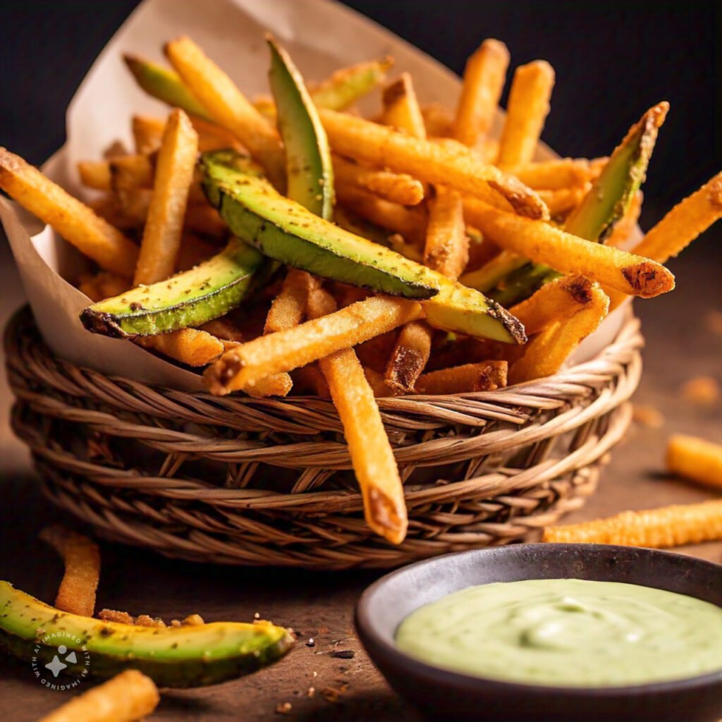 Crispy avocado fries with a spicy aioli dip