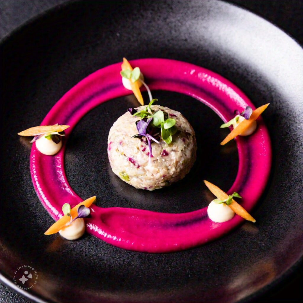 Modern deconstructed gefilte fish dish