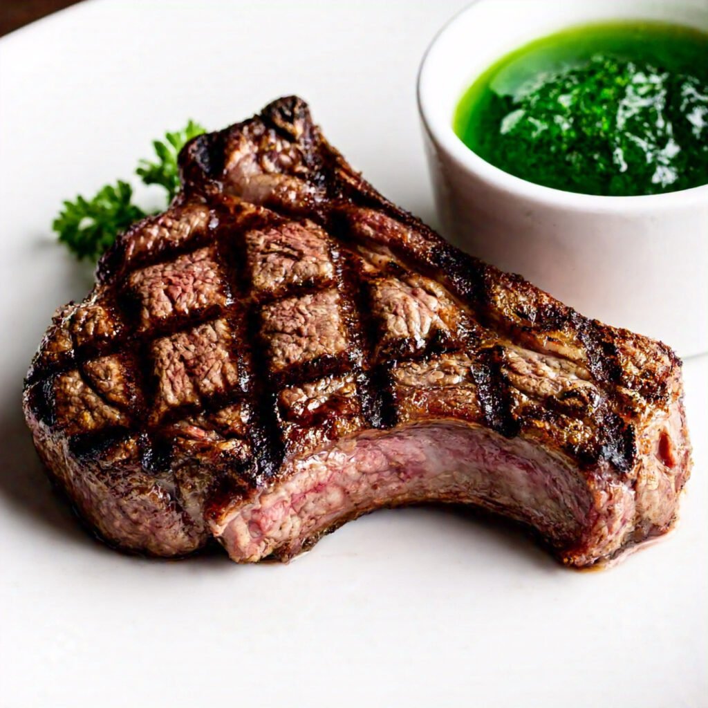 Lamb chop garnished with fresh parsley and served with mint jelly