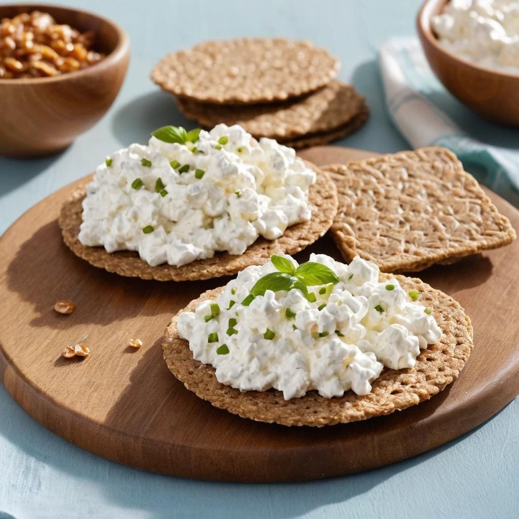 Cottage cheese with crackers and whole grain bread