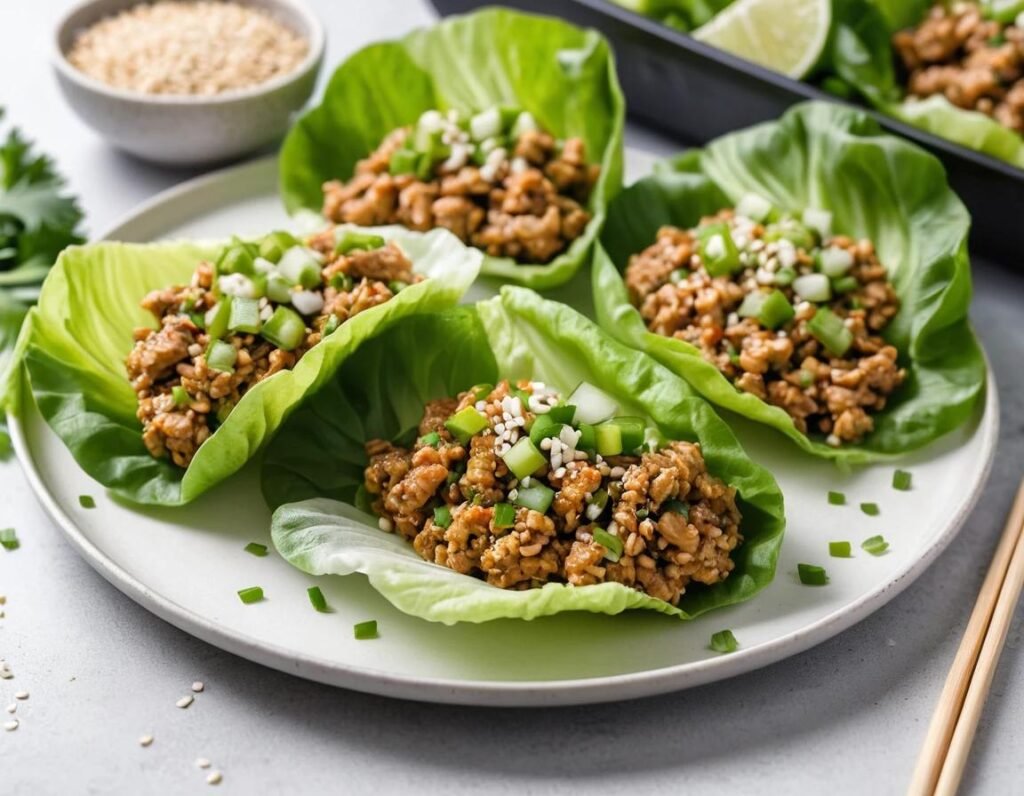 Lettuce wraps with ground chicken filling.