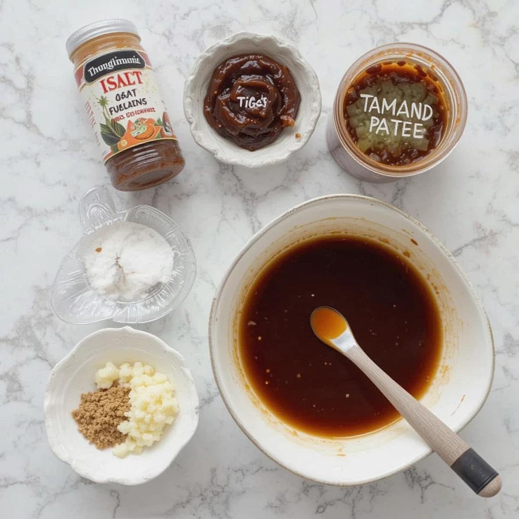 DIY sinigang seasoning with tamarind paste, salt, garlic powder, and a small mixing bow