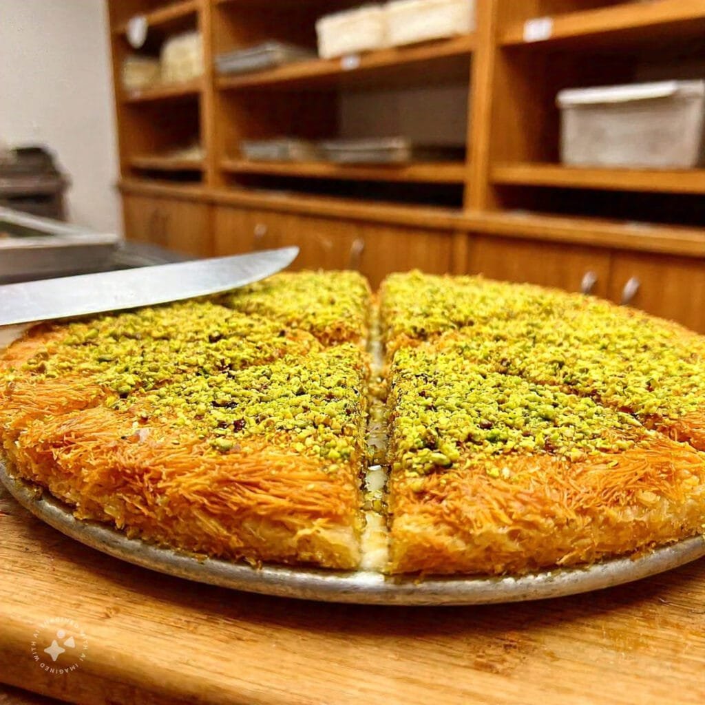 Knafeh being served fresh from the oven