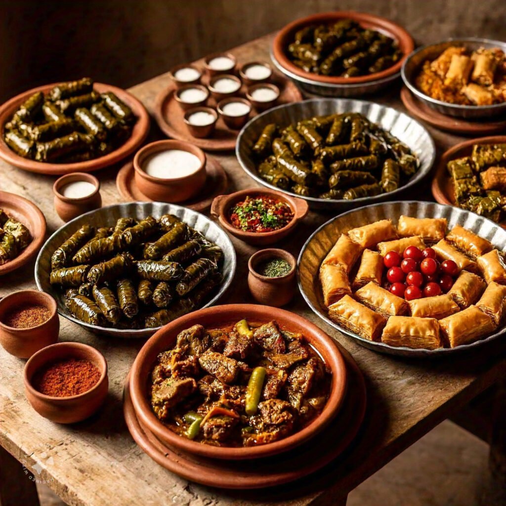 Traditional Lebanese lunch spread