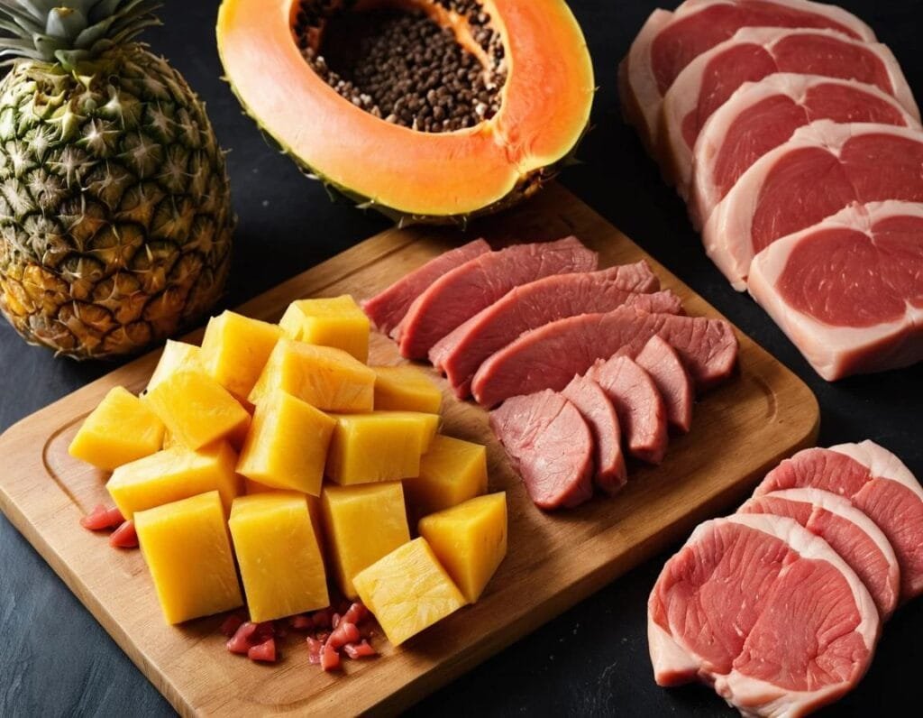 Papaya and pineapple as natural meat tenderizers