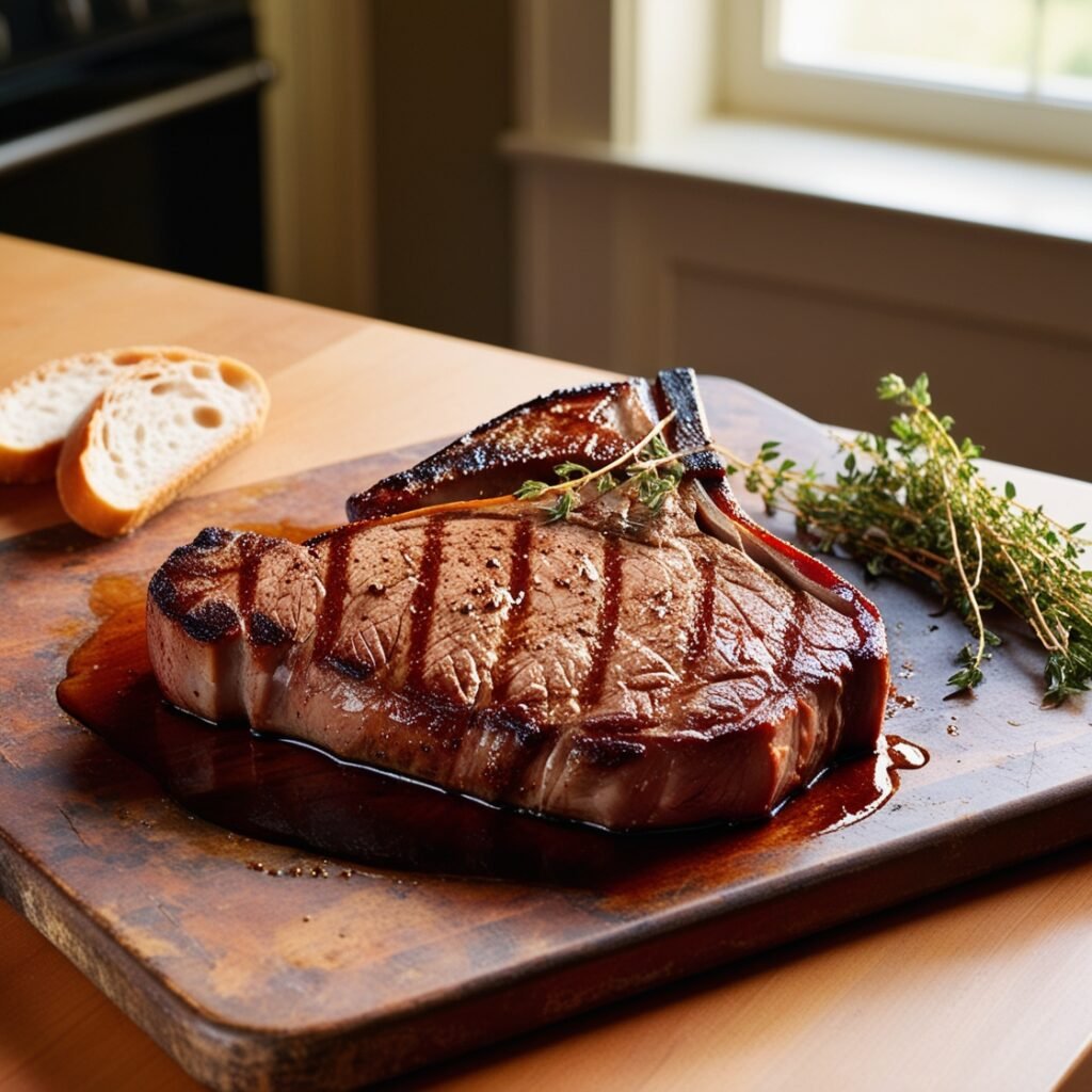 Resting steak after cooking