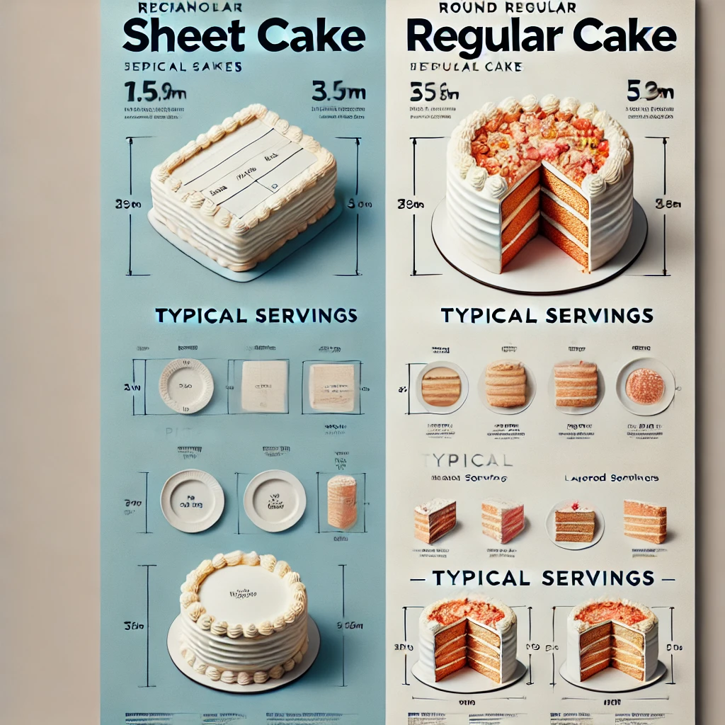 The difference between a sheet cake and a regular cake illustrated visually.