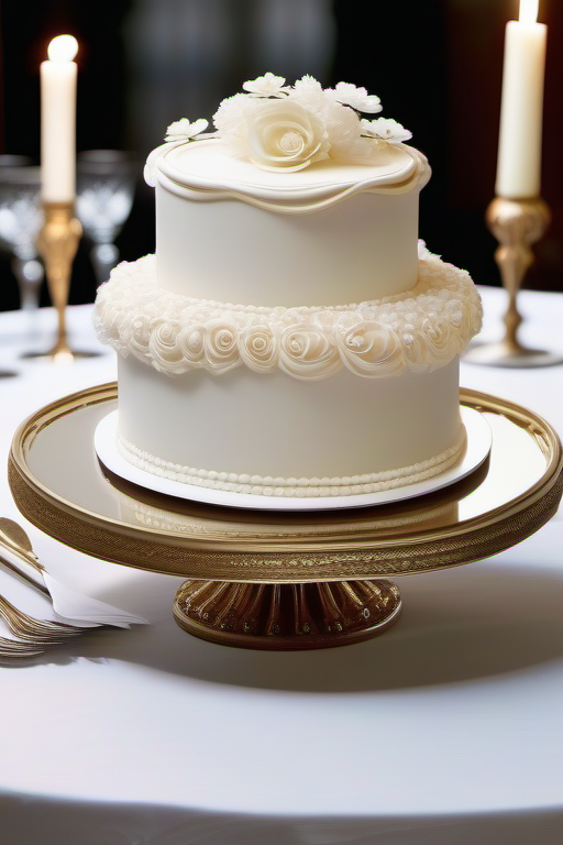 A layered regular cake with intricate decoration.