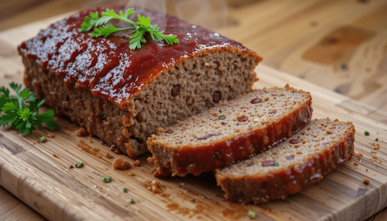 Meatloaf served with mashed potatoes and roasted vegetables