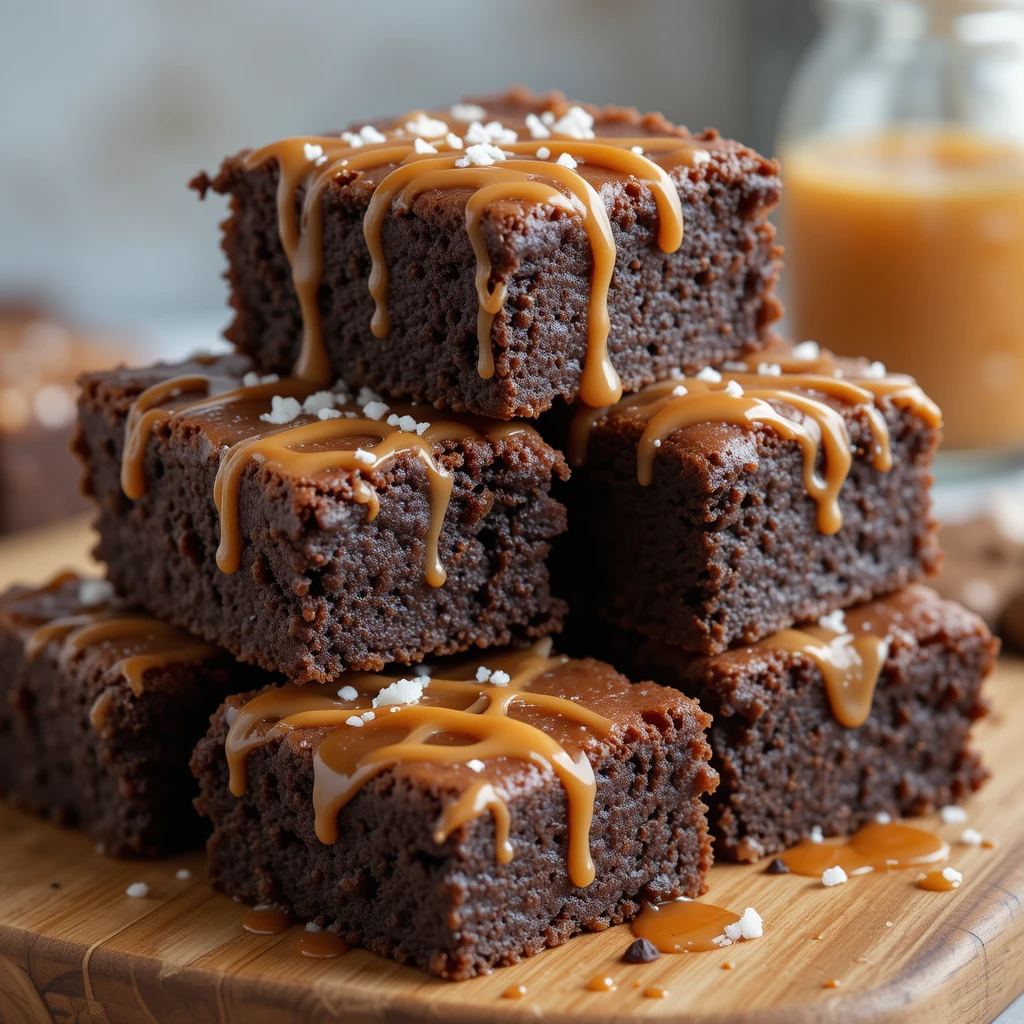 Freshly baked salted caramel brownies