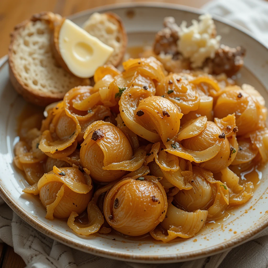 Onion boil recipe paired with fresh bread and sides