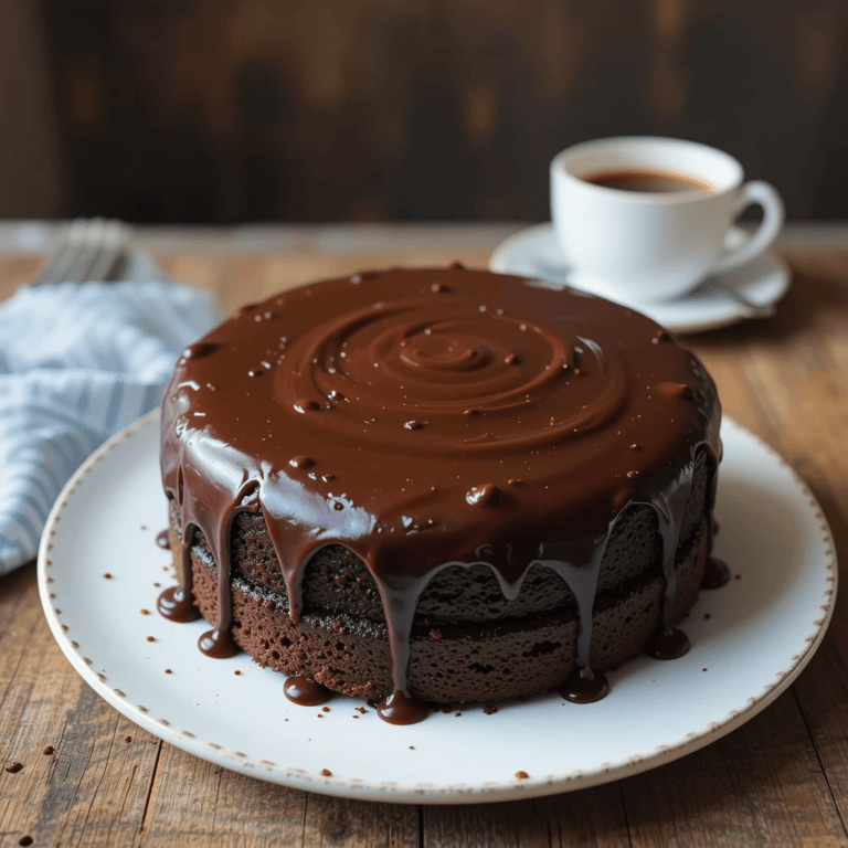 A freshly baked Chocolate Mayonnaise Cake with a rich, moist texture and glossy chocolate frosting.