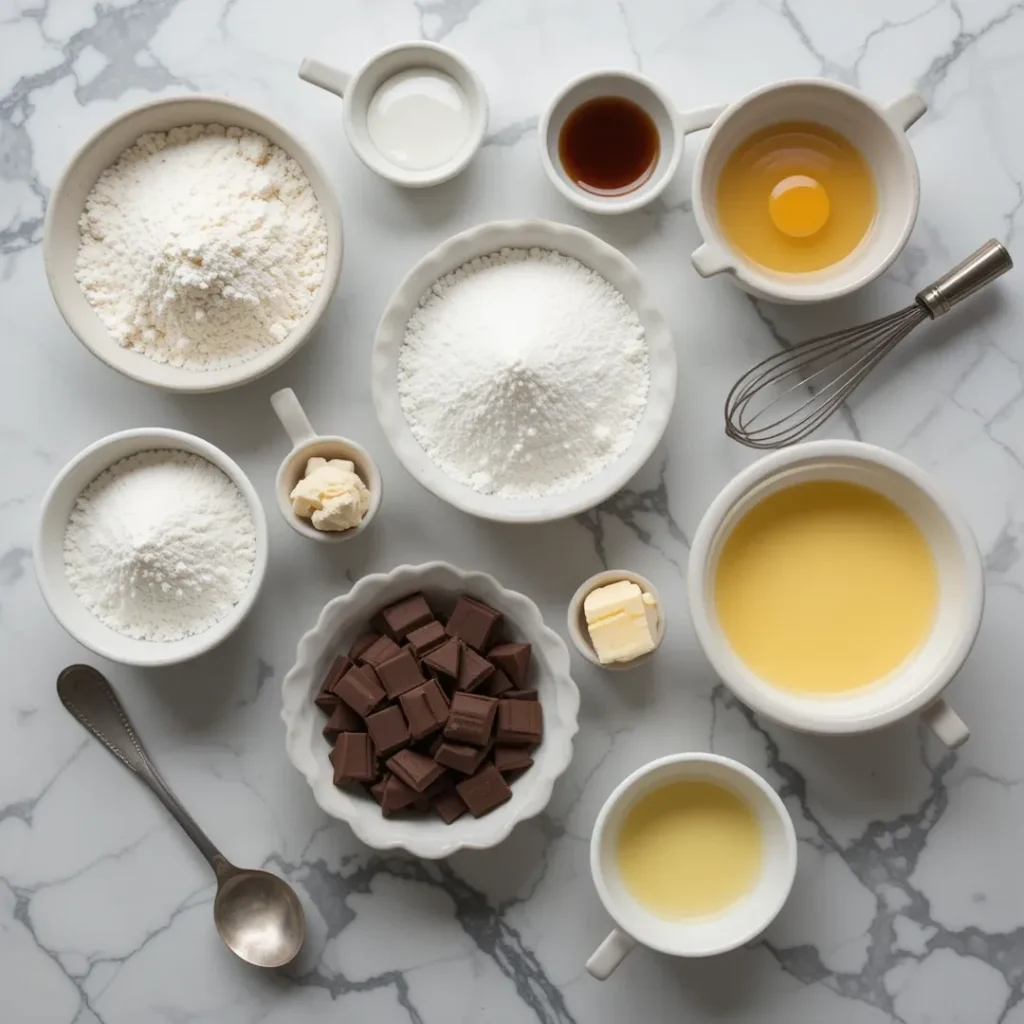 Flat lay of ingredients for baking cupcakes