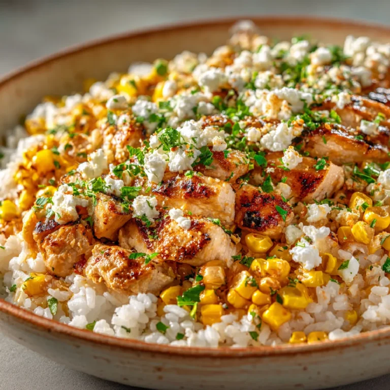 Street Corn Chicken Rice Recipe 3 Healthy chicken and corn rice bowl topped with fresh herbs and creamy sauce