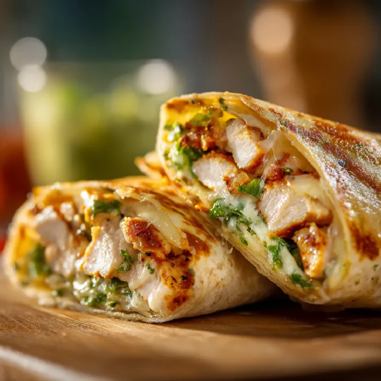 Cheesy Garlic Chicken Wraps 3 Gooey cheesy chicken wrap sliced in half with garlic chicken inside