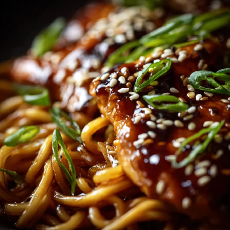 Sticky Garlic Chicken Noodles: A Flavorful Weeknight Favorite 3 Detailed view of sticky chicken noodles with glossy garlic sauce