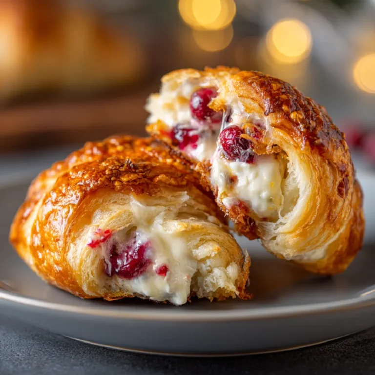Cranberry Cream Cheese Crescent Bites: A Holiday Favorite 3 Detailed shot of a gooey cranberry crescent bite with cream cheese filling