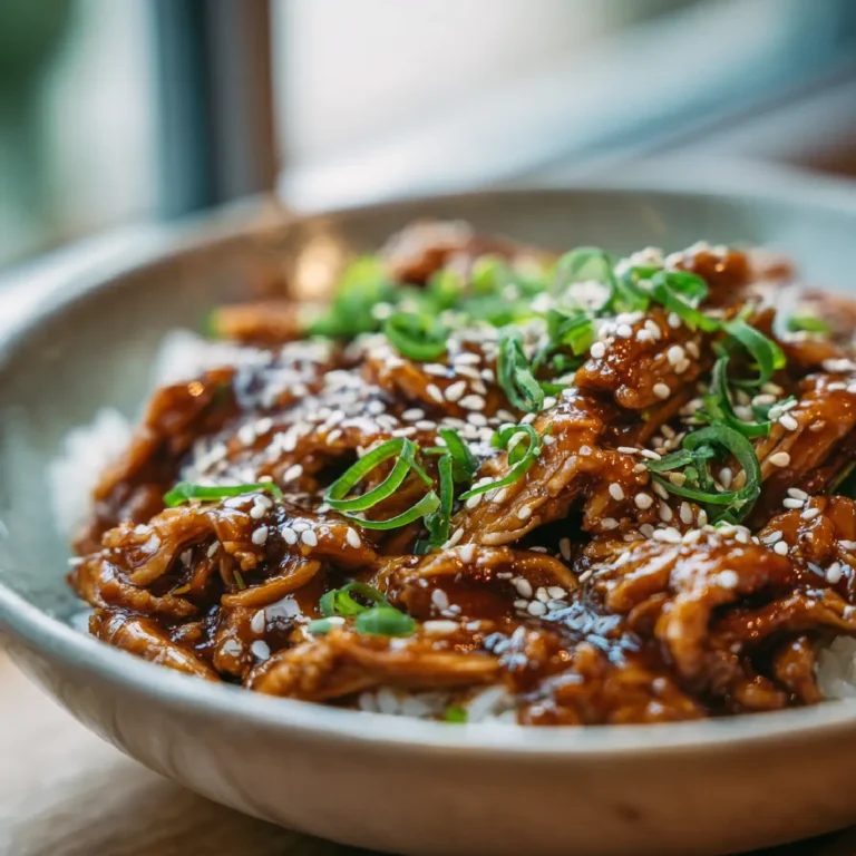 Dump and Go Crockpot Teriyaki Chicken: Easy Weeknight Dinner 3 Close-up of teriyaki chicken with sesame seeds and green onions