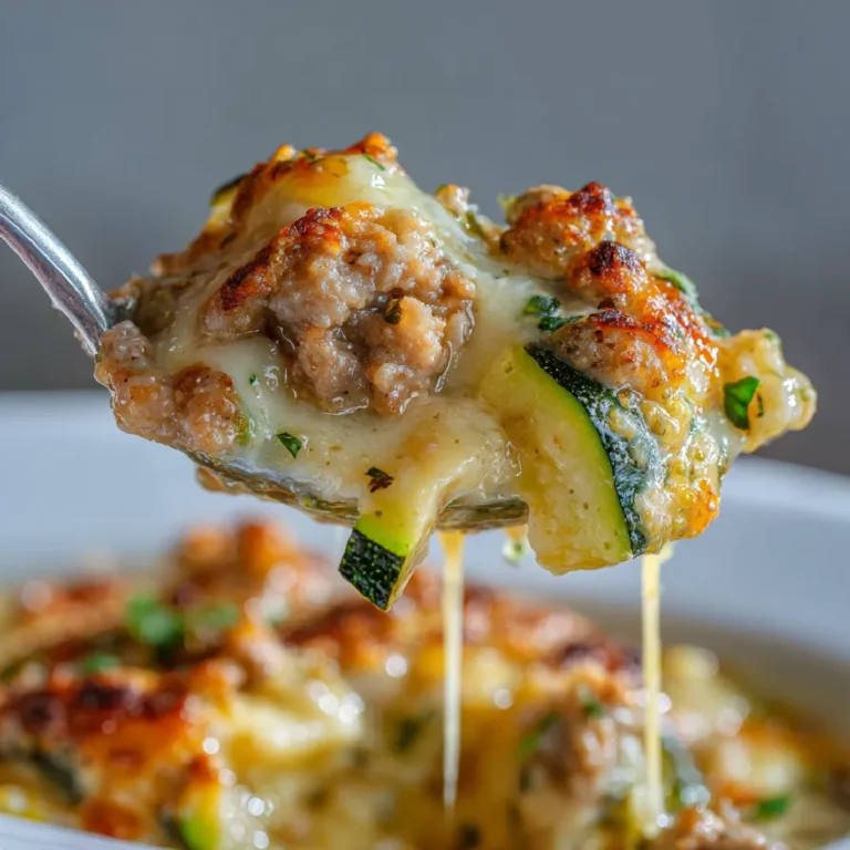 Ground Turkey Zucchini Casserole: A Cozy, Healthy Family Favorite 3 Close-up of cheesy zucchini and ground turkey casserole on a spoon