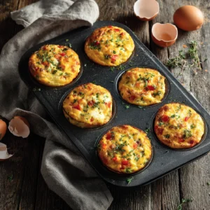 Breakfast Egg Muffins: The Perfect Grab-and-Go Breakfast 2 Overhead shot of baked breakfast egg muffins in a muffin tin