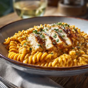 A hearty bowl of spicy Cajun Chicken rotini pasta