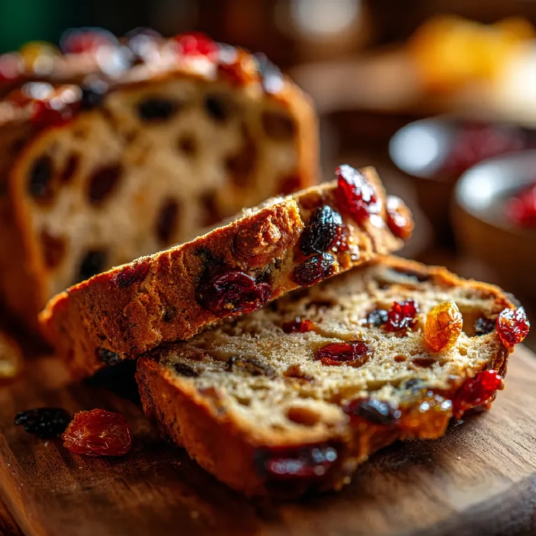 Christmas Bread: A Sweet and Cozy Holiday Classic 3 Macro shot of moist holiday loaf with raisins and cherries inside