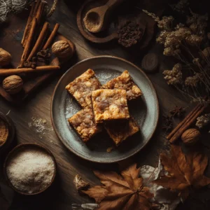 Cinnamon Sugar Blondies: A Sweet Bite of Home 2 Cinnamon Sugar Blondies stacked on a rustic wooden table