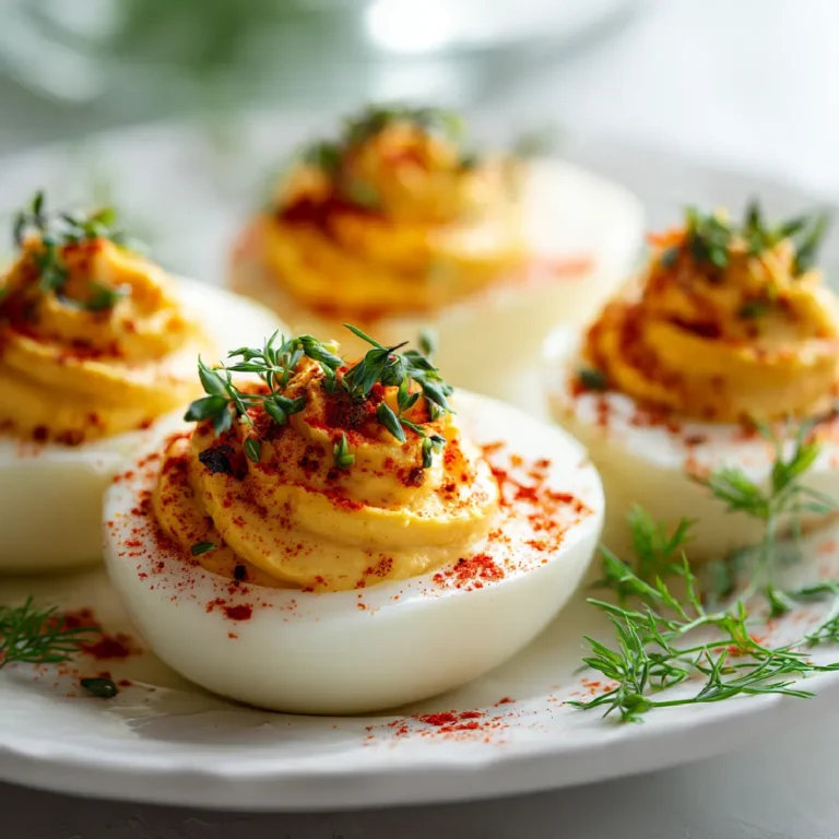 Thanksgiving Appetizer Deviled Eggs: Creamy, Classic, and Perfect for the Holidays 3 Close-up of deviled eggs with paprika and chive garnish