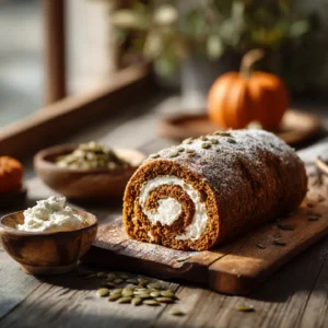 Pumpkin Spice Roll Cake: The Ultimate Fall Dessert You’ll Crave 2 Pumpkin Spice Roll Cake with Cream Cheese Filling on Rustic Table