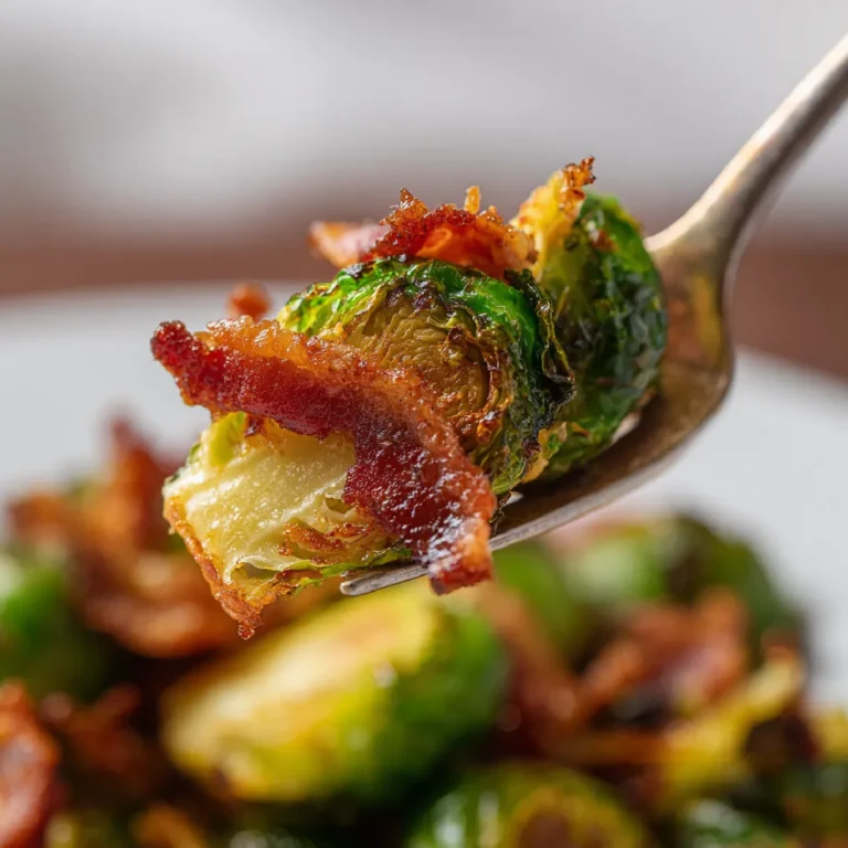 Bacon Brussels Sprouts: A Crispy, Flavor-Packed Side Dish You’ll Crave 3 Close-up of caramelized Brussels sprouts with crispy bacon and sea salt flakes.