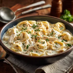 Crockpot Chicken Alfredo Tortellini creamy pasta dinner