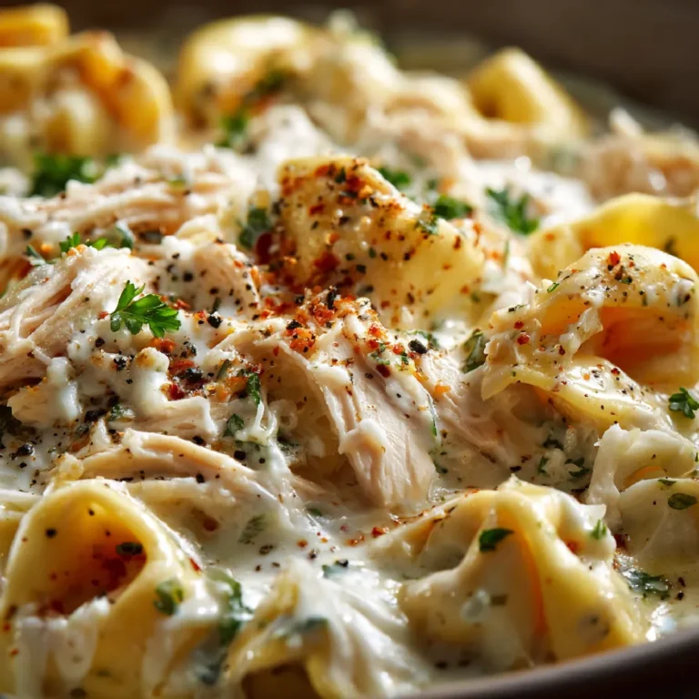 Crockpot Chicken Alfredo Tortellini: A Comfort Food Classic 3 Melted cheese and Alfredo sauce over tortellini and shredded chicken