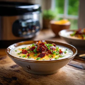 CrockPot Crack Potato Soup with bacon and cheddar