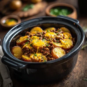 Crockpot Hamburger Potato Casserole served hot