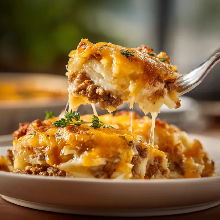 Crockpot Hamburger Potato Casserole: The Ultimate Comfort Dish for Busy Nights 3 Fork lifting a bite of creamy hamburger and potato crockpot casserole