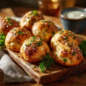Garlic Parmesan Cheeseburger Bombs served golden with cheese and parsley