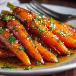 glazed carrots in a white serving bowl