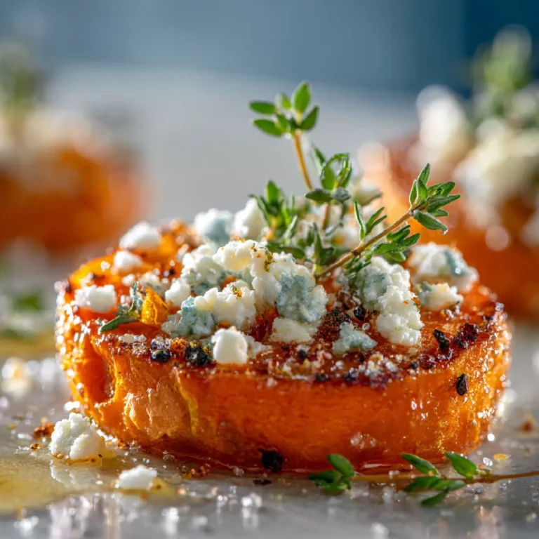 Honey Feta Sweet Potato Rounds: The Perfect Sweet & Savory Bite 3 Ultra close-up of sweet potato slice with caramelized edges, honey, and feta