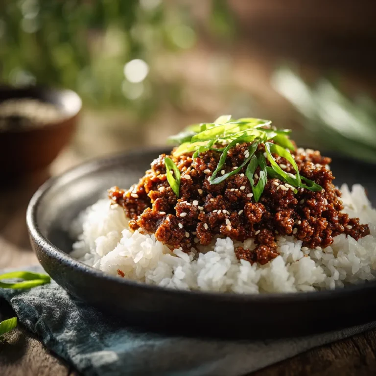 Korean Ground Beef Bowl: Quick, Easy, and Full of Flavor 3 Juicy ground beef over rice with scallions and sauce