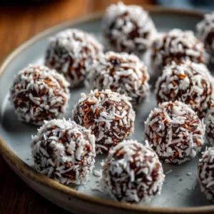 Plated No-Bake Moose Farts served on a cozy wooden table.